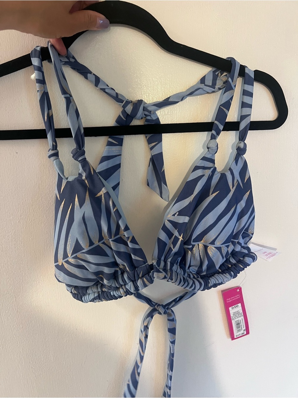 Target Blue and White Striped Bikini Top with Leaf Motif